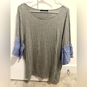 Ivanka Trump Heathered Grey T-shirt with Blue White Stripes Bell Sleeves Size XL